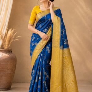 Royal Blue Kanchipuram Silk Saree with Zari Woven Golden Border